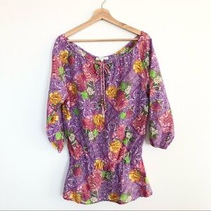 Ondademar floral silk blend swim cover up tunic size small